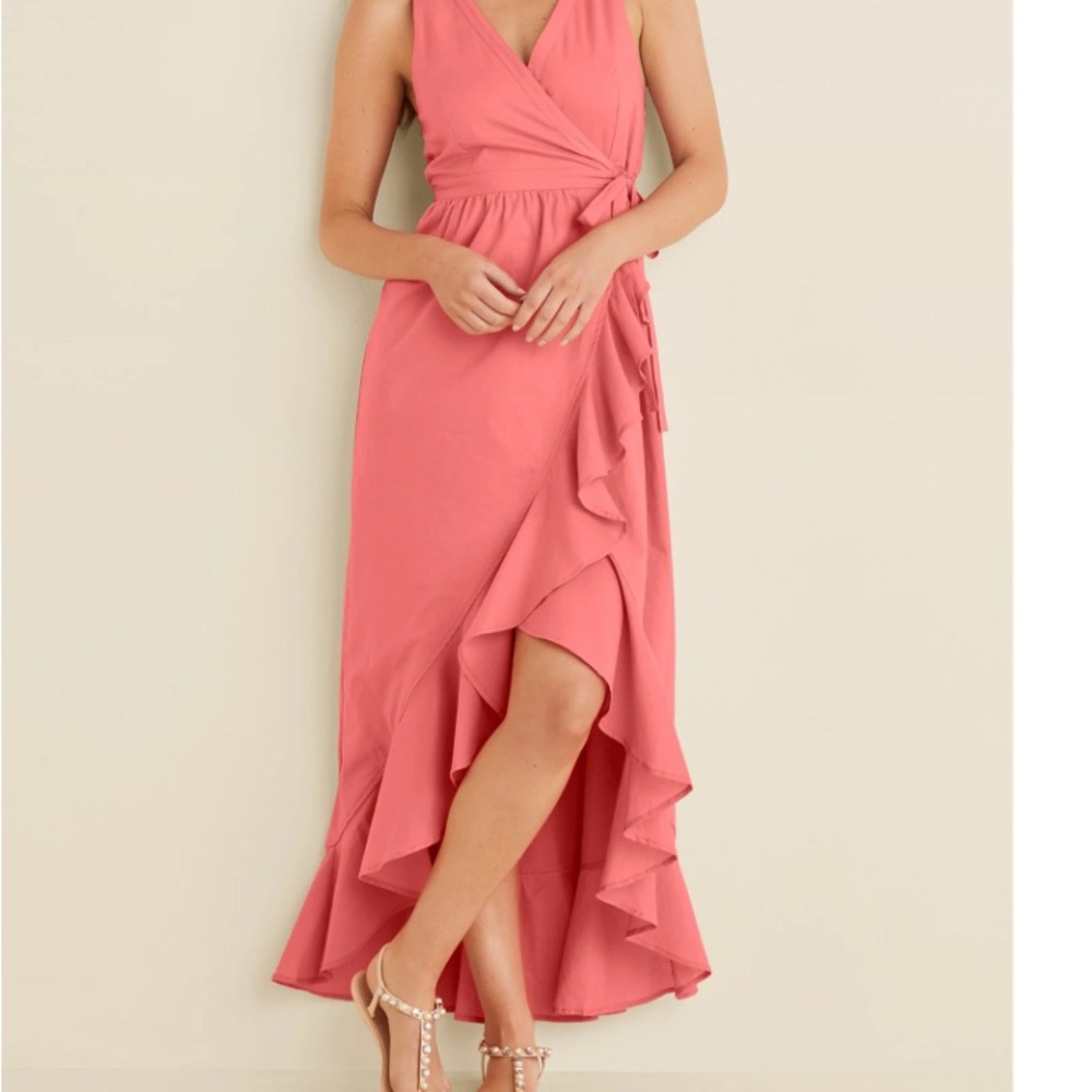 Elegant Coral Wrap Dress